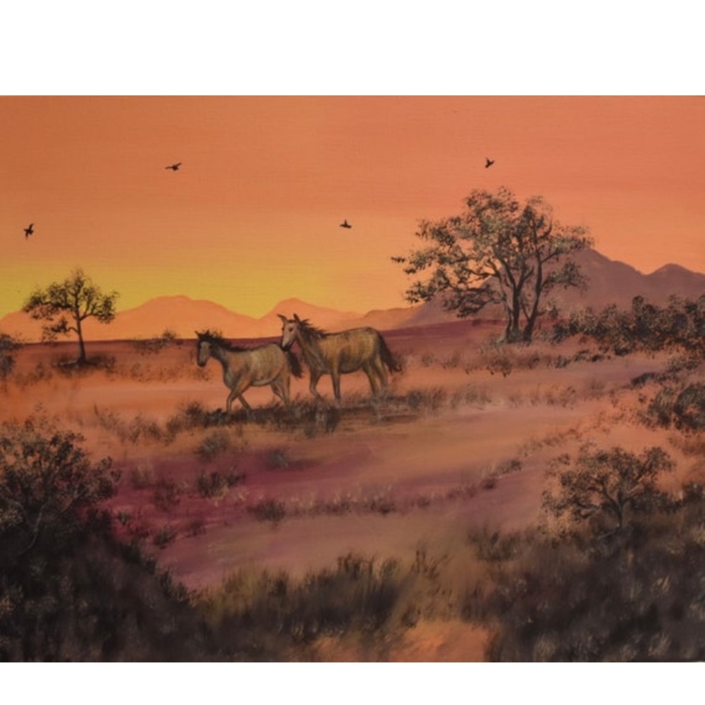 SALE-Horses Painting, Acrylic Sunset Field, Horse art, Animal art